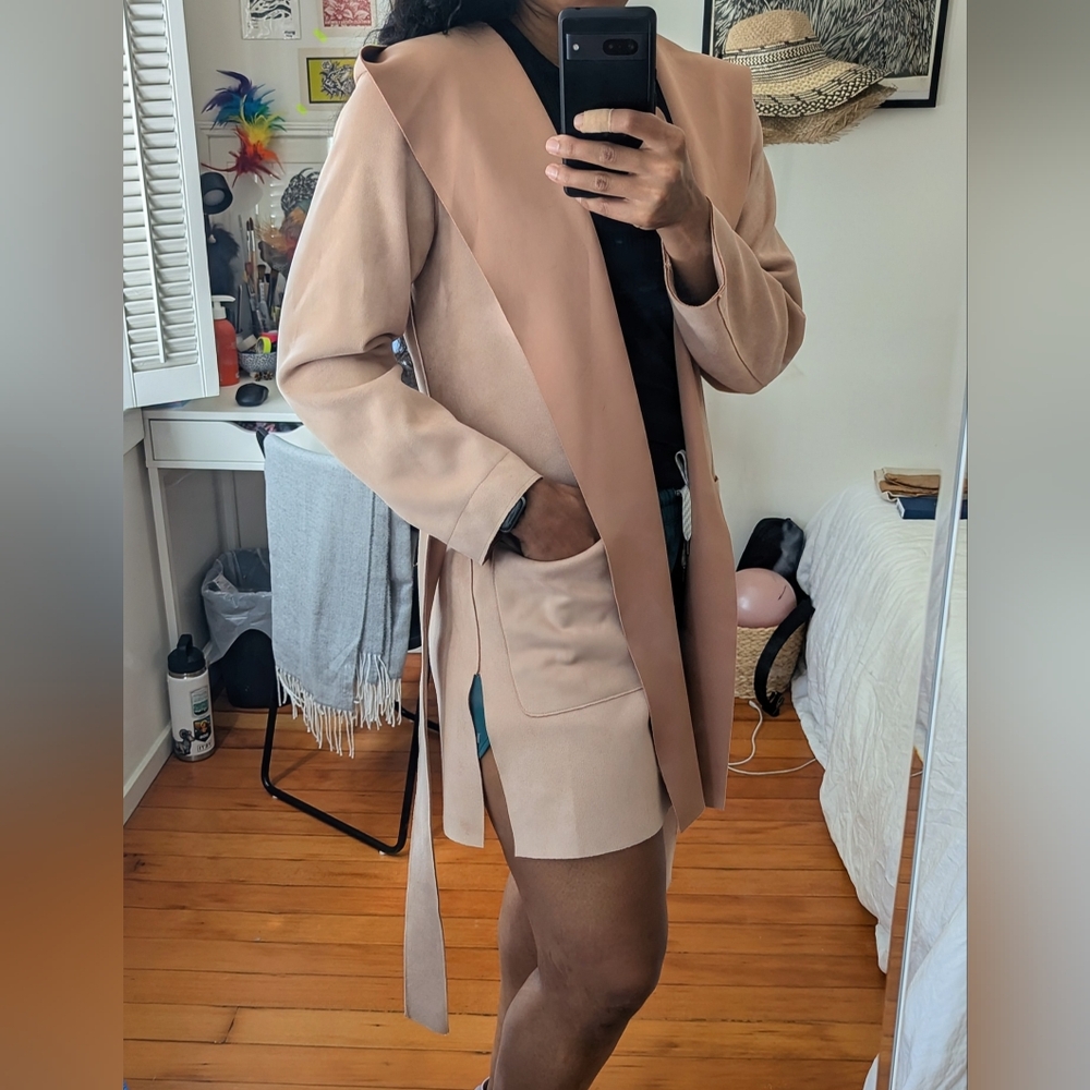 Women’s Light Pink Open Front Belted Coat